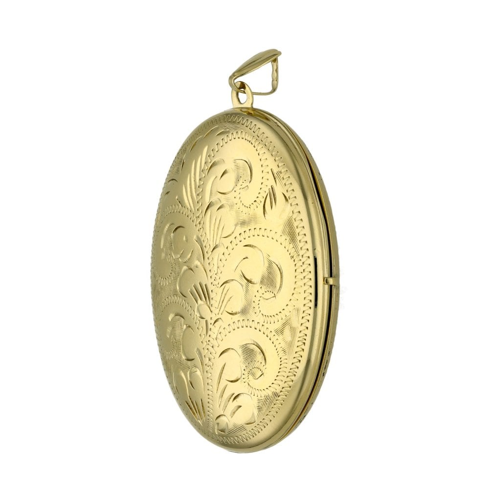 9ct Yellow Gold Oval Patterned Locket - 7.8g
