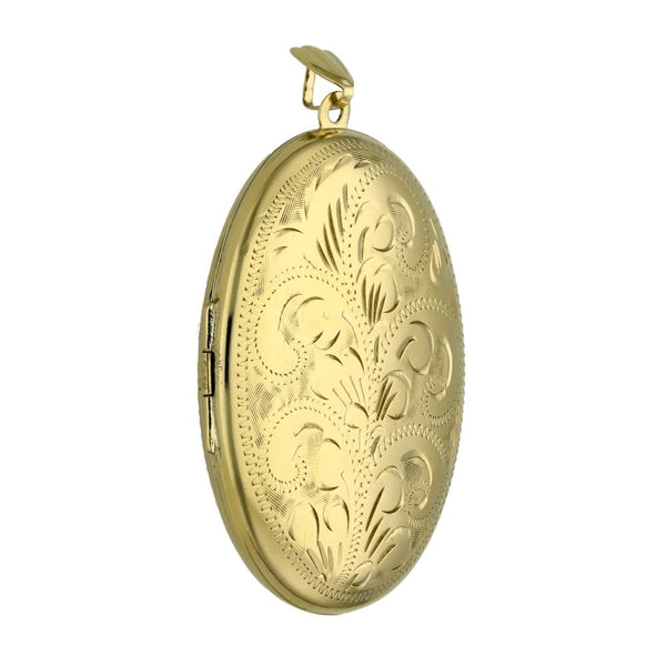 9ct Yellow Gold Oval Patterned Locket - 7.8g