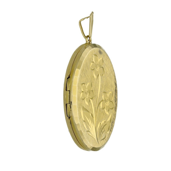9ct Yellow Gold Oval Flower Pattern Locket - 8.0g