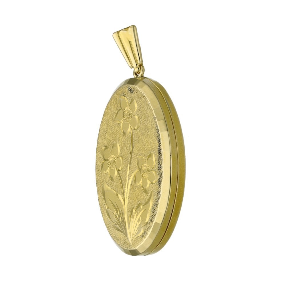 9ct Yellow Gold Oval Flower Pattern Locket - 8.0g
