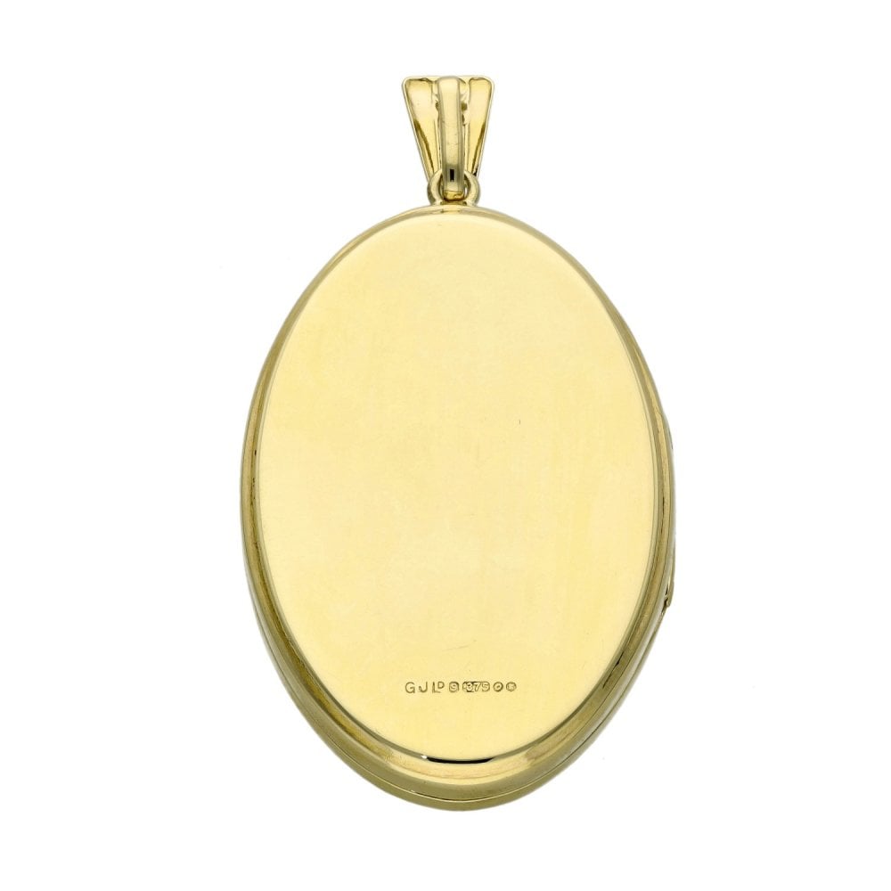 9ct Yellow Gold Oval Flower Pattern Locket - 8.0g