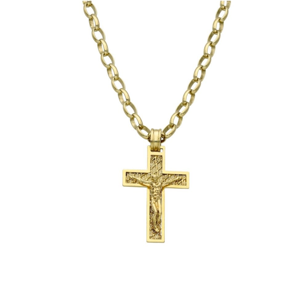 9ct Yellow Gold Crucifix & Belcher Chain - 20"
