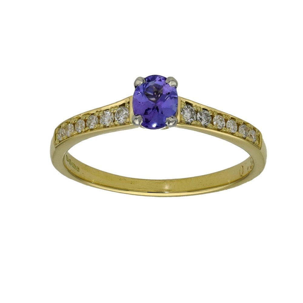 Ladies 18ct Yellow Gold Diamond & Tanzanite Ring - Size M
