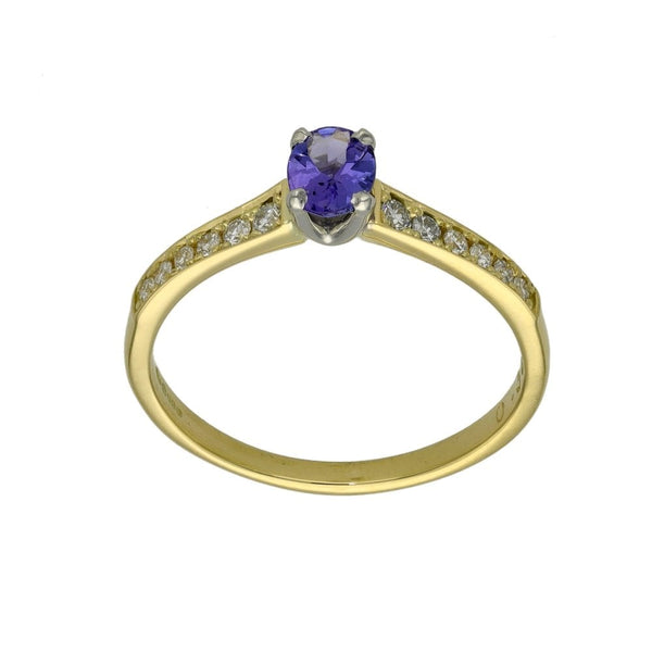 Ladies 18ct Yellow Gold Diamond & Tanzanite Ring - Size M