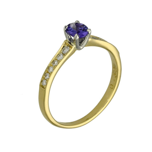 Ladies 18ct Yellow Gold Diamond & Tanzanite Ring - Size M