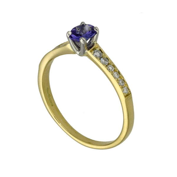 Ladies 18ct Yellow Gold Diamond & Tanzanite Ring - Size M