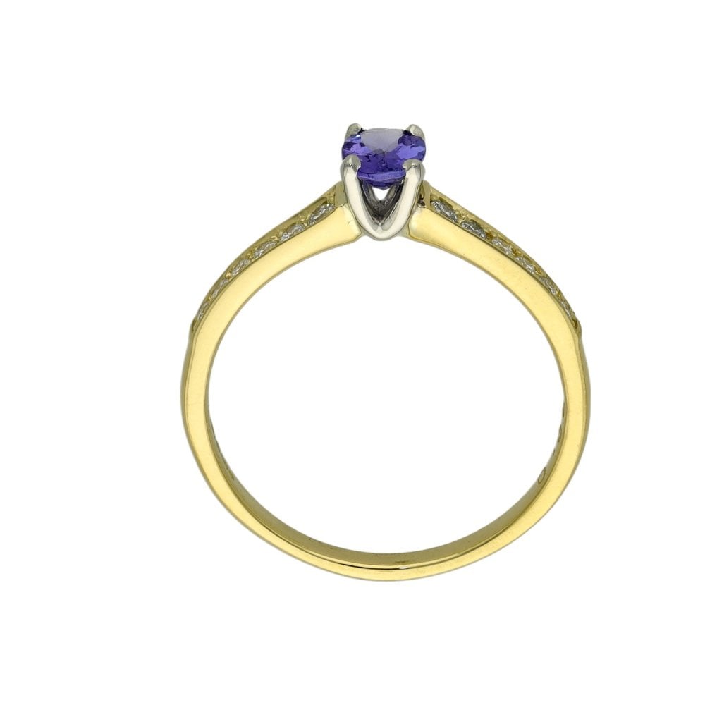Ladies 18ct Yellow Gold Diamond & Tanzanite Ring - Size M