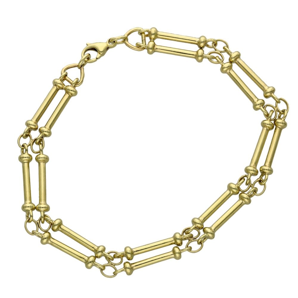 9ct Yellow Gold Double Fancy Bar & Link Bracelet - 9" - 17.9g
