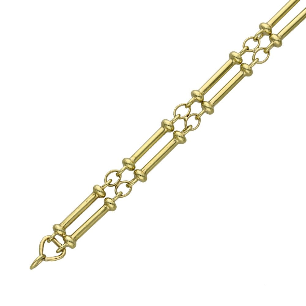 9ct Yellow Gold Double Fancy Bar & Link Bracelet - 9" - 17.9g