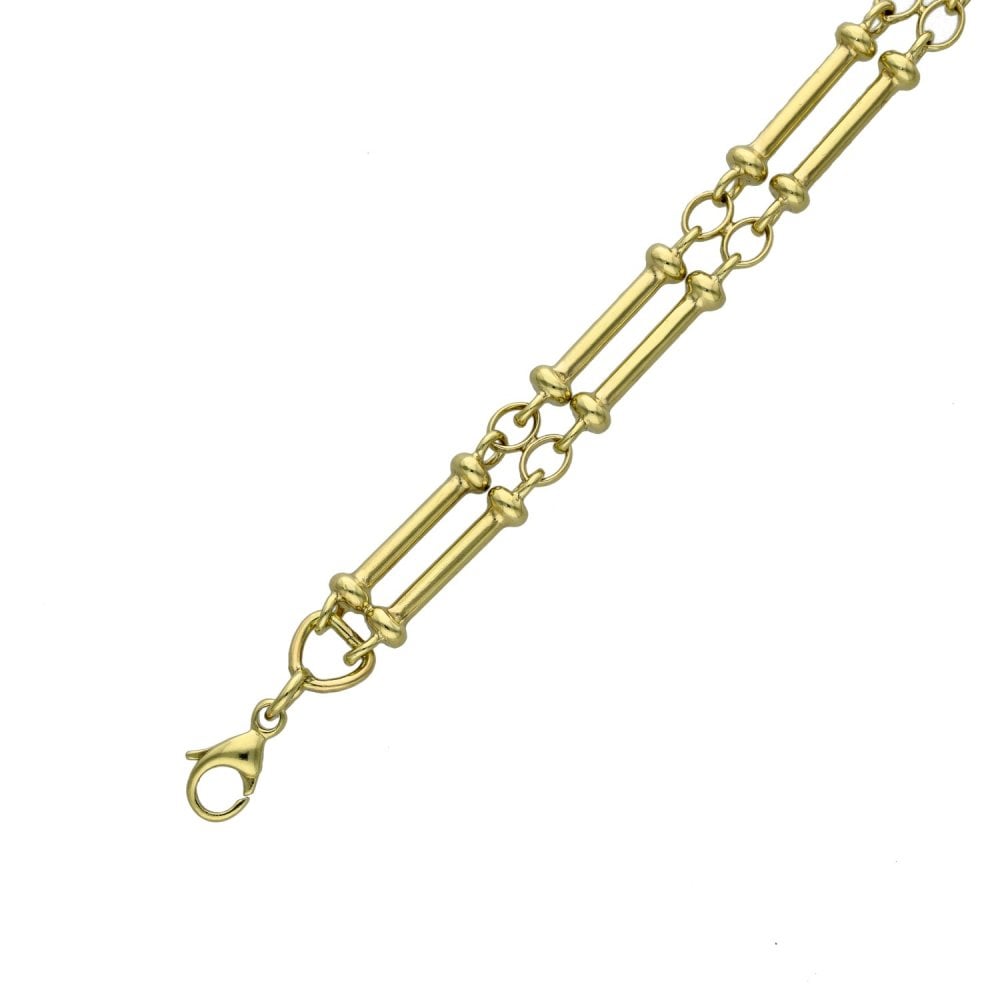 9ct Yellow Gold Double Fancy Bar & Link Bracelet - 9" - 17.9g