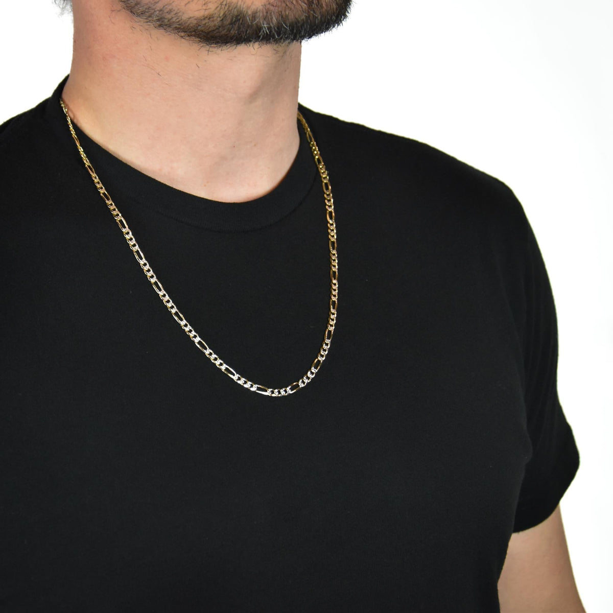 9ct Yellow & White Gold Figaro Chain - 24" - 17.1g