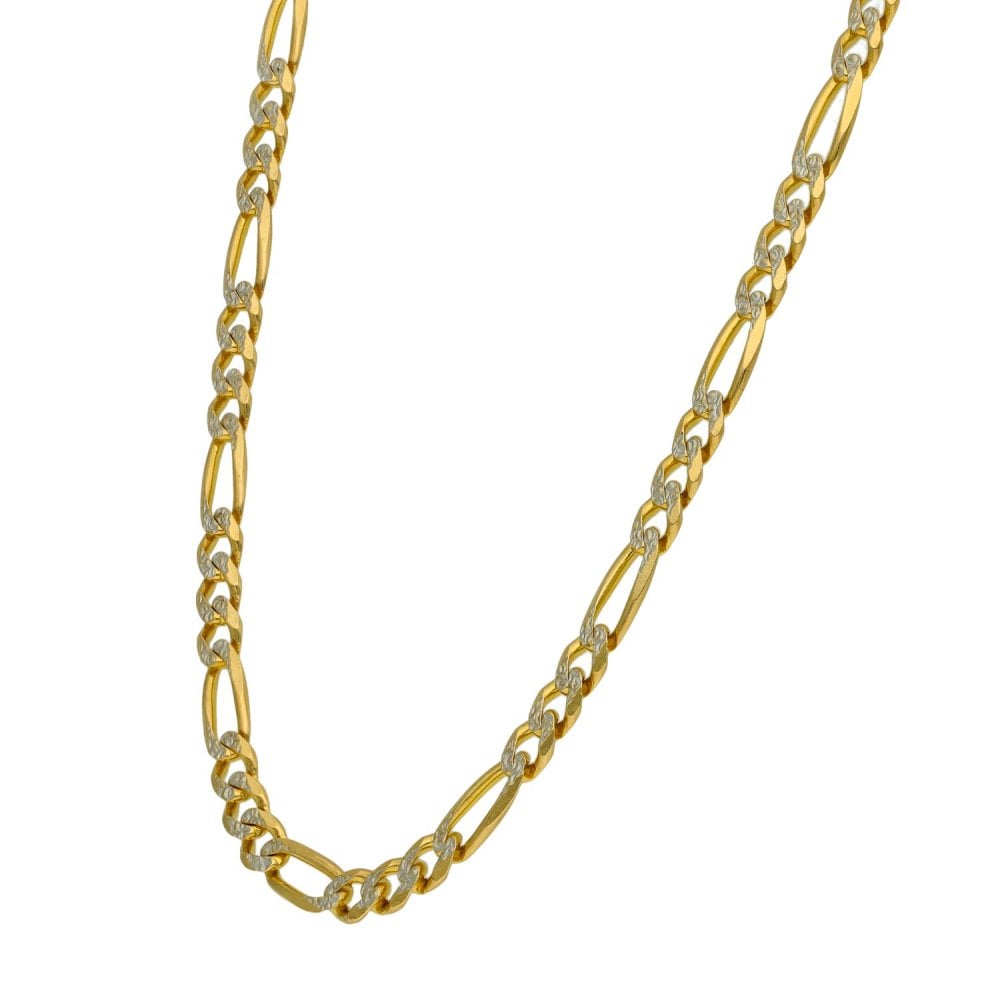 9ct Yellow & White Gold Figaro Chain - 24" - 17.1g