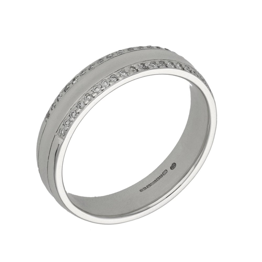 18ct White Gold Diamond Set Band Ring - Size Z