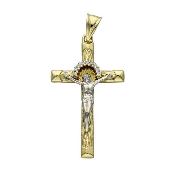 9ct Yellow & White Gold Cubic Zirconia Crucifix - 3.9g