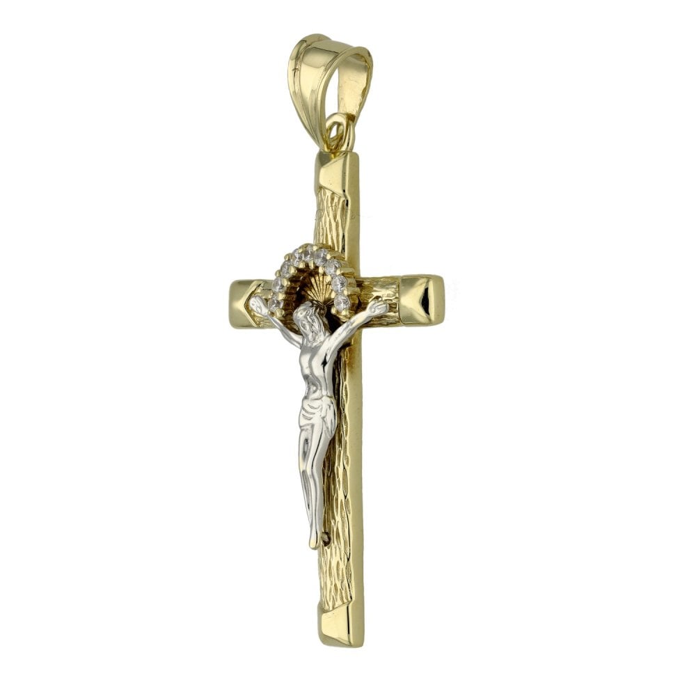 9ct Yellow & White Gold Cubic Zirconia Crucifix - 3.9g