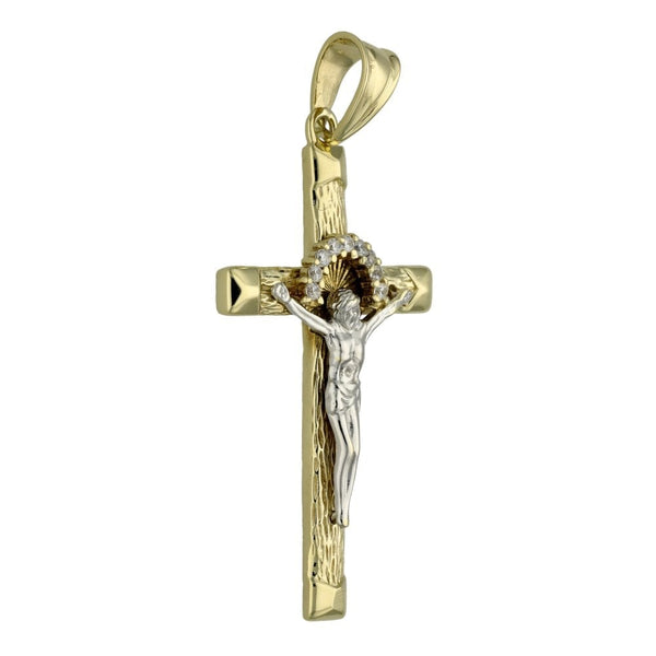 9ct Yellow & White Gold Cubic Zirconia Crucifix - 3.9g