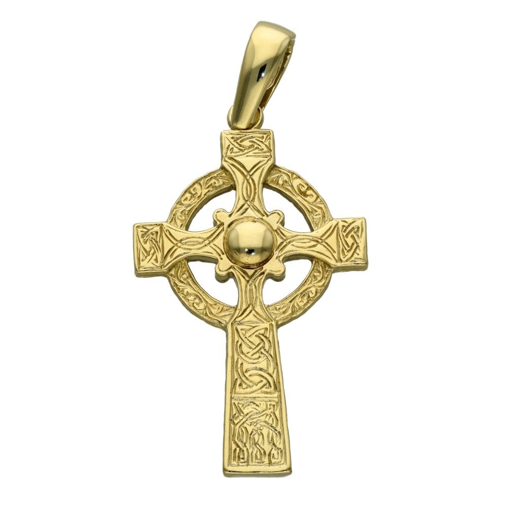 9ct Yellow Gold Celtic Pattern Cross Pendant - 11.3g