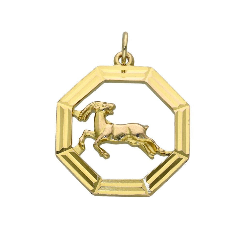 9ct Yellow Gold Aries Zodiac Pendant - 21x21mm - 3.6g