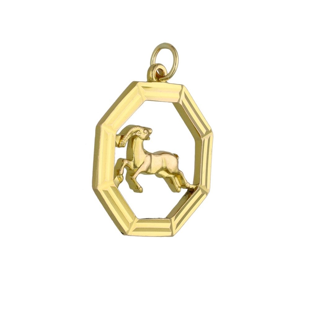 9ct Yellow Gold Aries Zodiac Pendant - 21x21mm - 3.6g