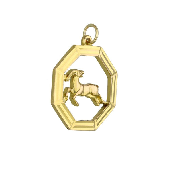 9ct Yellow Gold Aries Zodiac Pendant - 21x21mm - 3.6g