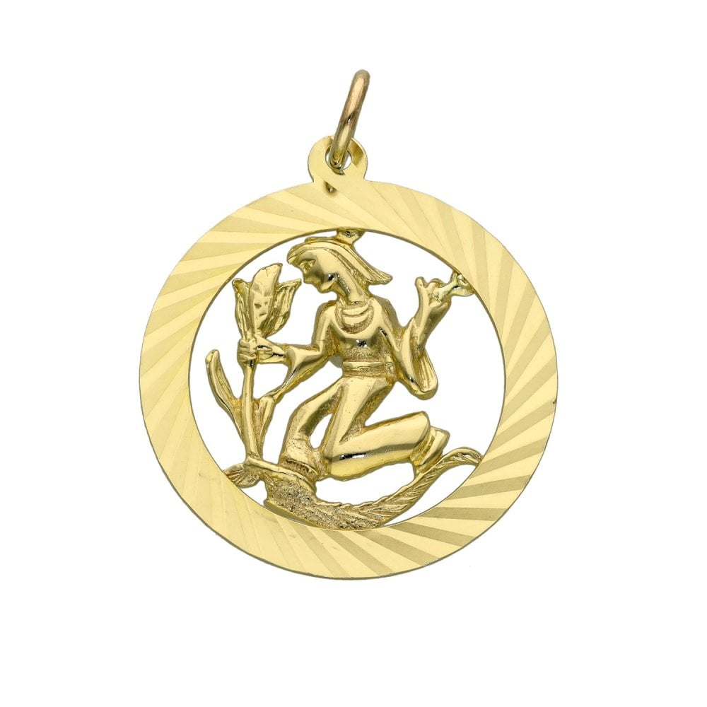 9ct Yellow Gold Aquarius Zodiac Pendant - 24x27x2mm - 2.4g