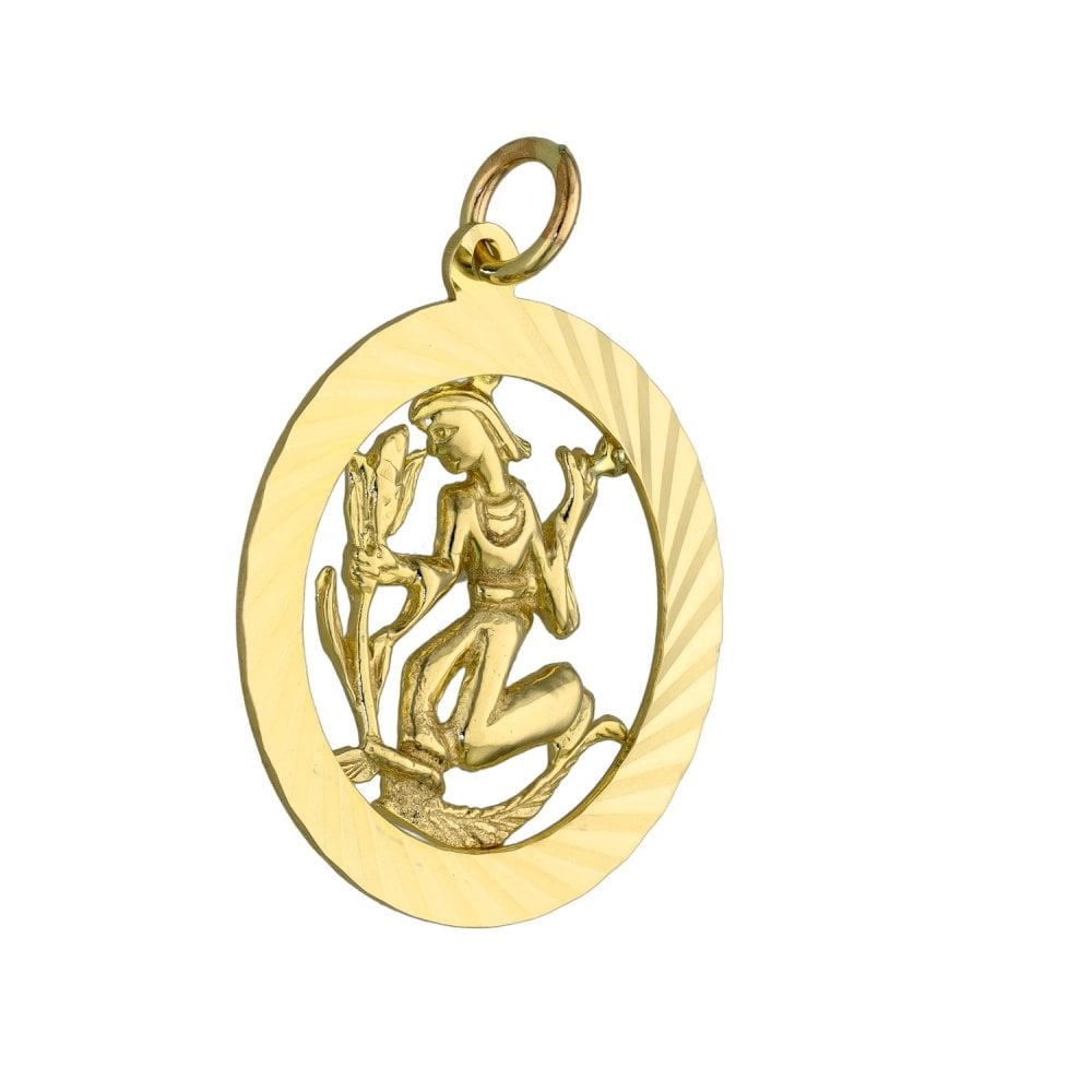 9ct Yellow Gold Aquarius Zodiac Pendant - 24x27x2mm - 2.4g