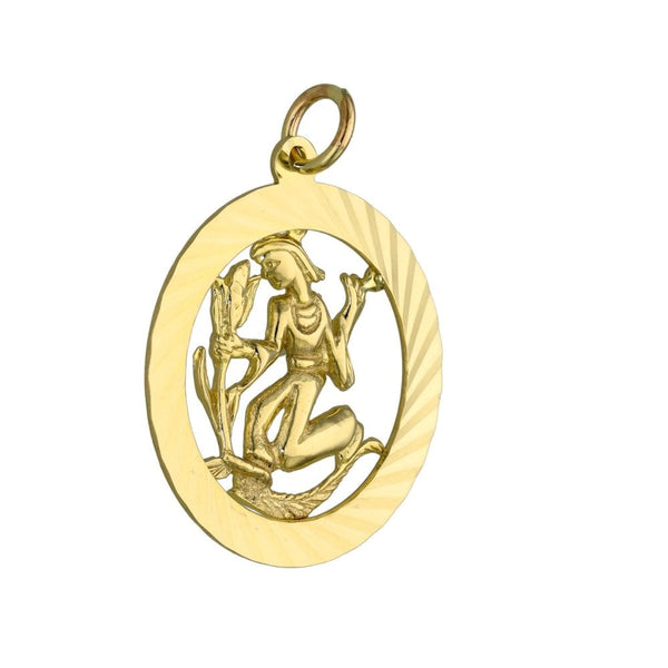 9ct Yellow Gold Aquarius Zodiac Pendant - 24x27x2mm - 2.4g