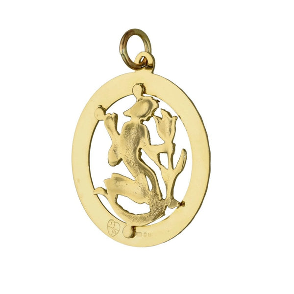 9ct Yellow Gold Aquarius Zodiac Pendant - 24x27x2mm - 2.4g