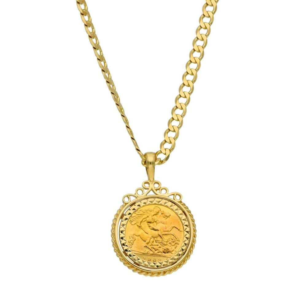 1982 Yellow Gold Half Sovereign Coin Pendant & 18" Chain - 17g