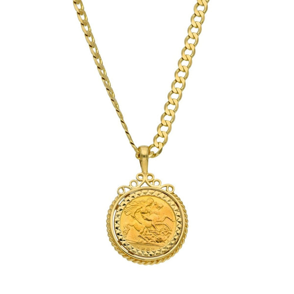 1982 Yellow Gold Half Sovereign Coin Pendant & 18" Chain - 17g