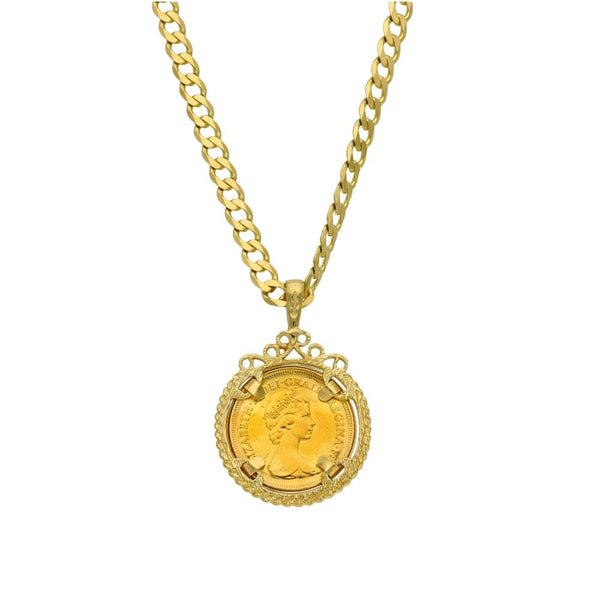1982 Yellow Gold Half Sovereign Coin Pendant & 18" Chain - 17g