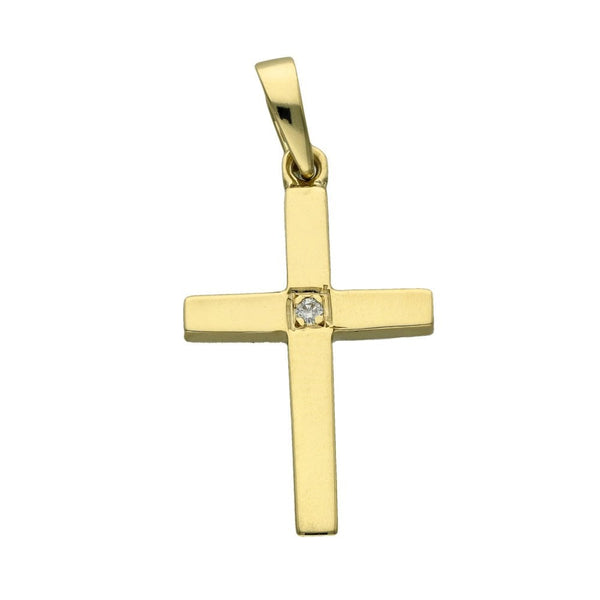 9ct Yellow Gold Diamond Set Block Cross Pendant - 3.1g