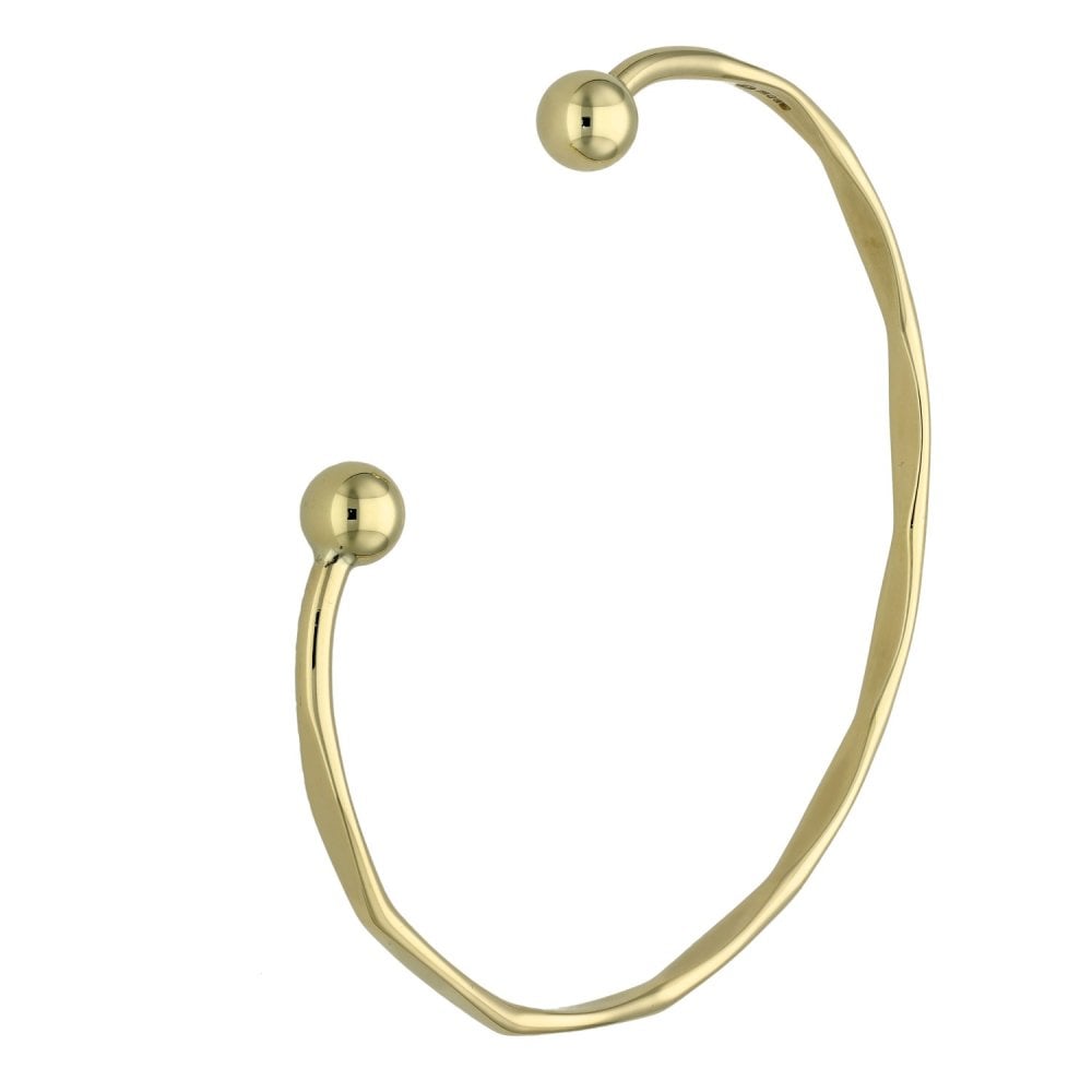 9ct Yellow Gold Geometric Style Torque Bangle - 9.3g