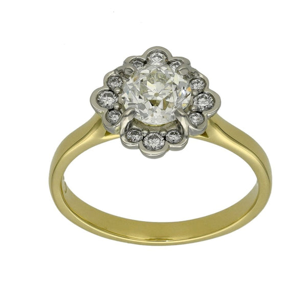 18ct Yellow Gold Certified Diamond Cluster Ring - 1.02ct