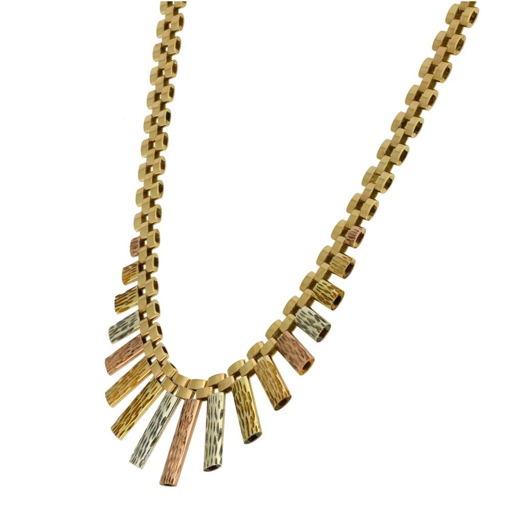 Ladies 9ct Multi Tone Gold Fancy Necklace - 25.0g - 18"