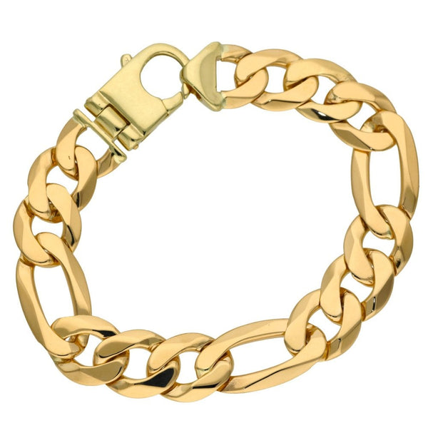 Mens 9ct Yellow Gold Figaro Bracelet - 9" - 47.5g