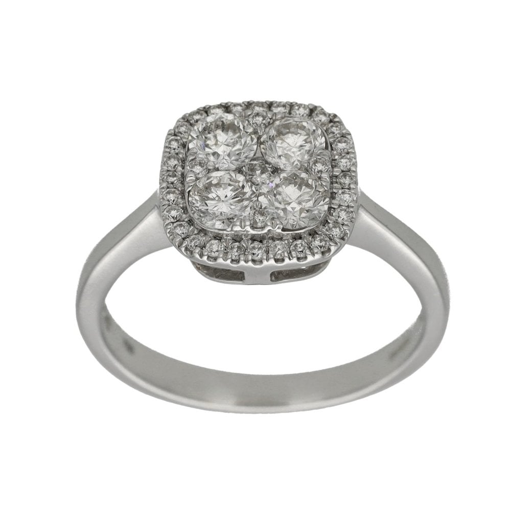 18ct White Gold Diamond Halo Cluster Ring - 1.12ct