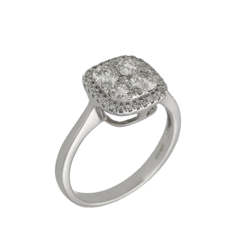 18ct White Gold Diamond Halo Cluster Ring - 1.12ct