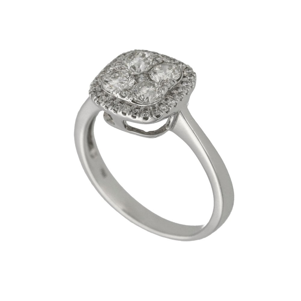 18ct White Gold Diamond Halo Cluster Ring - 1.12ct