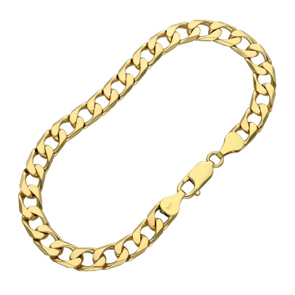 Gents 9ct Yellow Gold Square Curb Bracelet - 8" - 15.0g