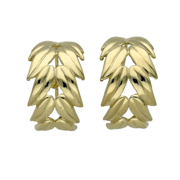 9ct Yellow Gold Leaf Half Hoop Earrings - 4.6g