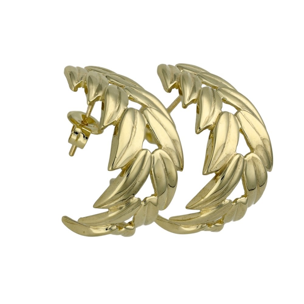 9ct Yellow Gold Leaf Half Hoop Earrings - 4.6g