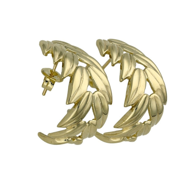 9ct Yellow Gold Leaf Half Hoop Earrings - 4.6g