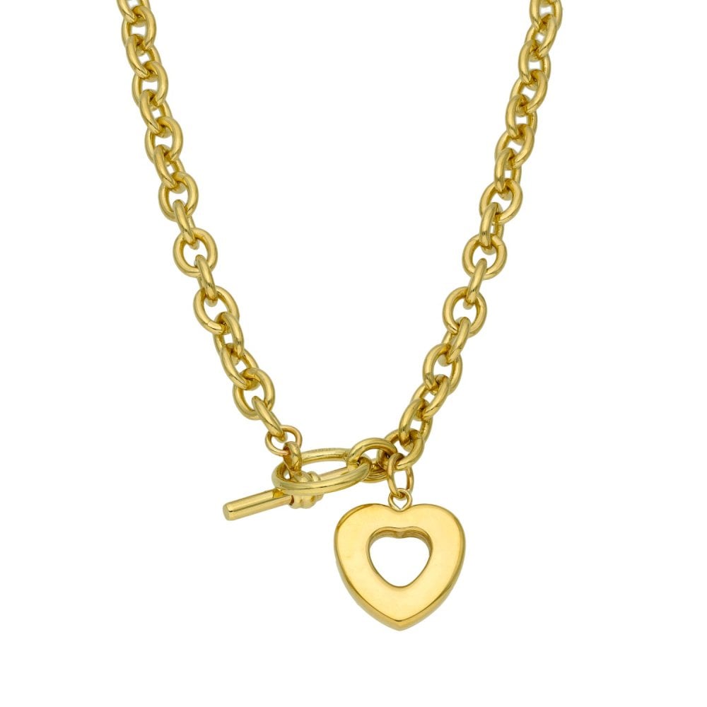 9ct Yellow Gold Belcher Heart & T-Bar Chain -17"- 33.7g