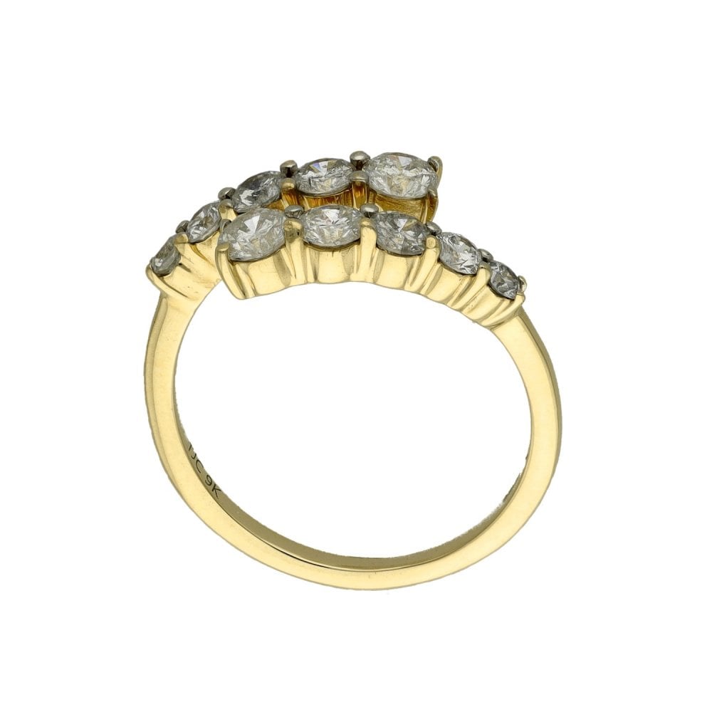 9ct Yellow Gold Diamond Set Open Twist Ring - Size M