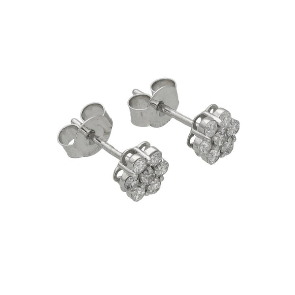 Ladies 9ct White Gold Diamond Cluster Stud Earrings - 0.56ct