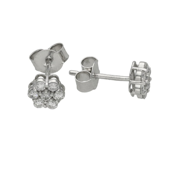 Ladies 9ct White Gold Diamond Cluster Stud Earrings - 0.56ct
