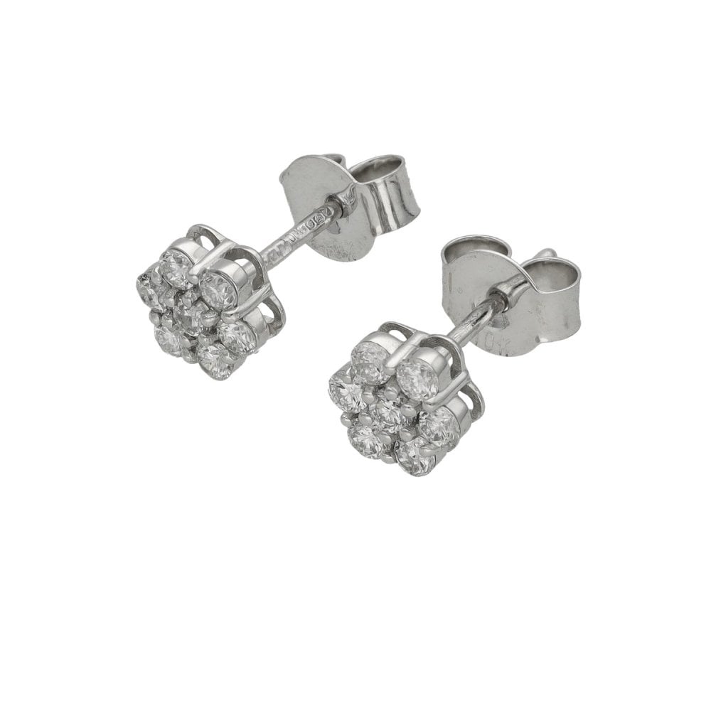 Ladies 9ct White Gold Diamond Cluster Stud Earrings - 0.56ct