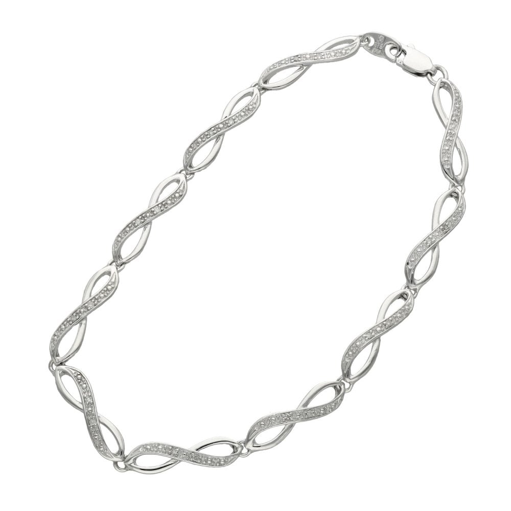 Ladies 9ct White Gold Diamond Set Bracelet - 7.5" - 5.4g