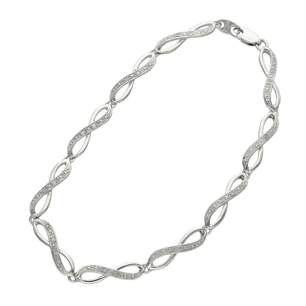 Ladies 9ct White Gold Diamond Set Bracelet - 7.5" - 5.4g
